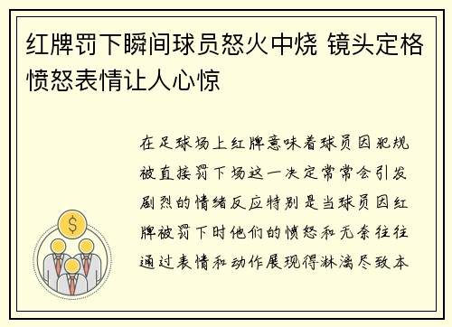 红牌罚下瞬间球员怒火中烧 镜头定格愤怒表情让人心惊