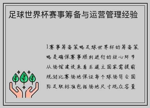 足球世界杯赛事筹备与运营管理经验